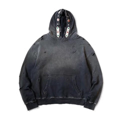 Bieber's same 25AW KAPITAL Hirata and Hiroshi style batik wash damaged gemstone hooded sweatshirt