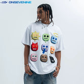 ONSEVENINE 3D Emoji Character Grid Graphic Tee