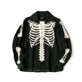 23AW KAPITAL Hirata and Hongri casual synthetic silk loose bone print long sleeved lapel shirt