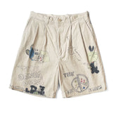 25SS KAPITAL Hirata and Hongri style casual cartoon fun printed washed water distressed corduroy shorts