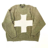 20AW KAPITAL Hirata Kazuhiro Cross Pattern Pierced Round Neck Knitted Sweater Hoodie Long Sleeve Sweater