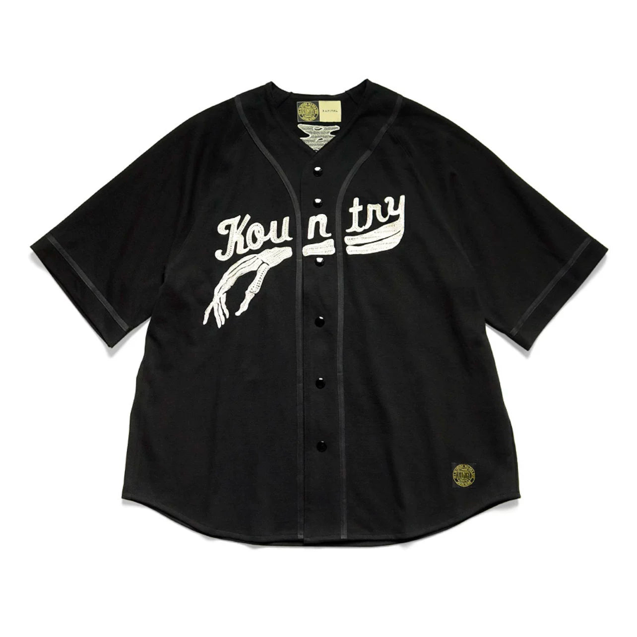 KAPITAL Japanese baseball short sleeved shirt, good morning same style embroidered cardigan, Hirata Kazuhiro style shirt, skin friendly breathable pure cotton shirt, Japanese casual bone embroidery shirt