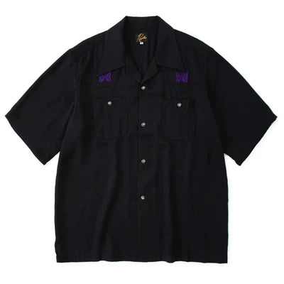 Needles Bieber's summer court style butterfly embroidery niche pocket loose short sleeved shirt