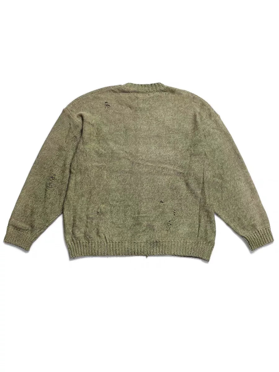 20AW KAPITAL Hirata Kazuhiro Cross Pattern Pierced Round Neck Knitted Sweater Hoodie Long Sleeve Sweater