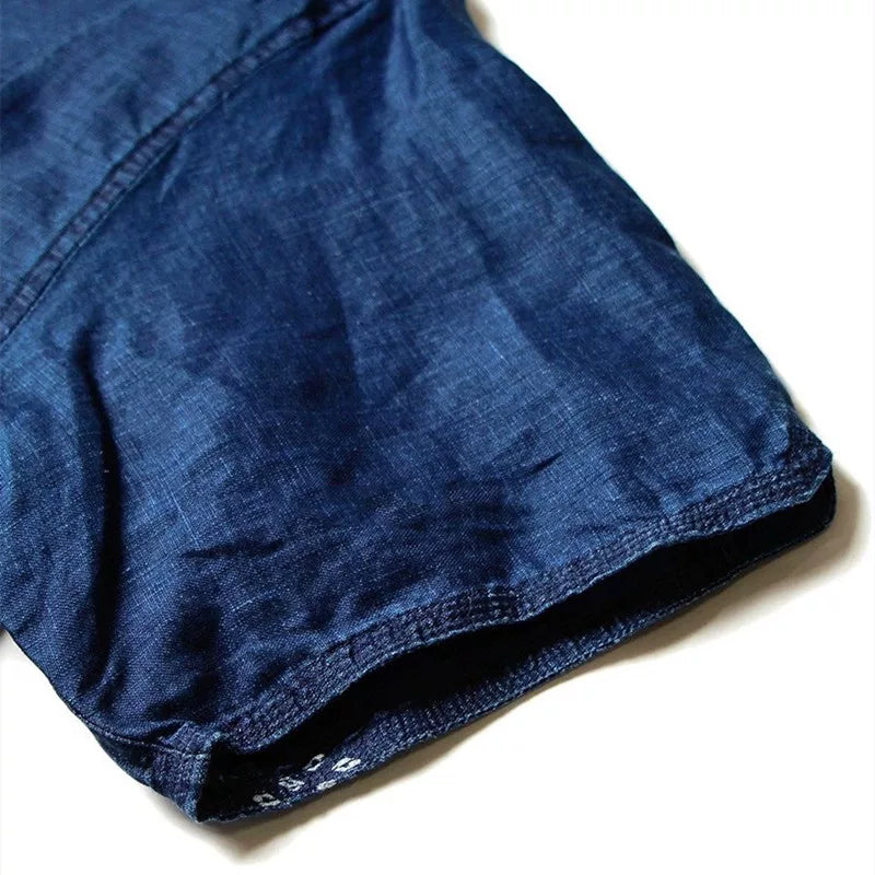 21SS KAPITAL Hirata Kazuhiro Blue Dyed Denim Denim Cotton Printed Splicing Japanese Retro Short Sleeve Shirt