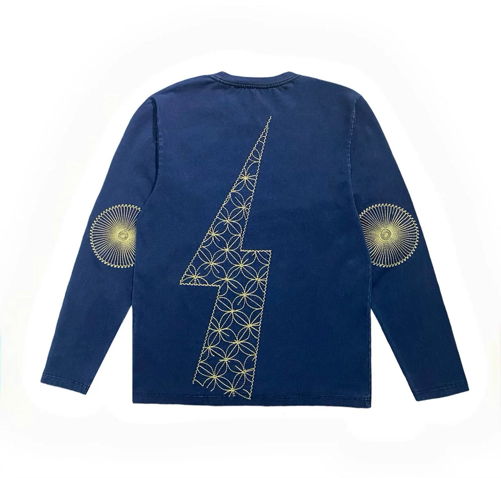 KAPITAL Hirata and Hongri Versatile Blue Dyeing Long Sleeve Lightning Retro Casual T-shirt