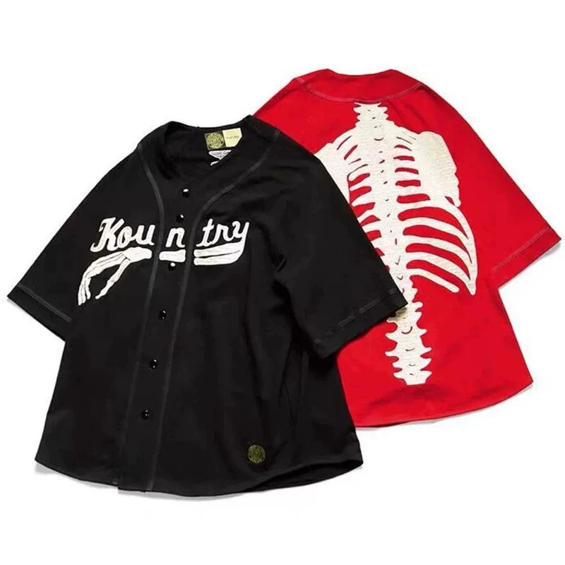 KAPITAL Japanese baseball short sleeved shirt, good morning same style embroidered cardigan, Hirata Kazuhiro style shirt, skin friendly breathable pure cotton shirt, Japanese casual bone embroidery shirt