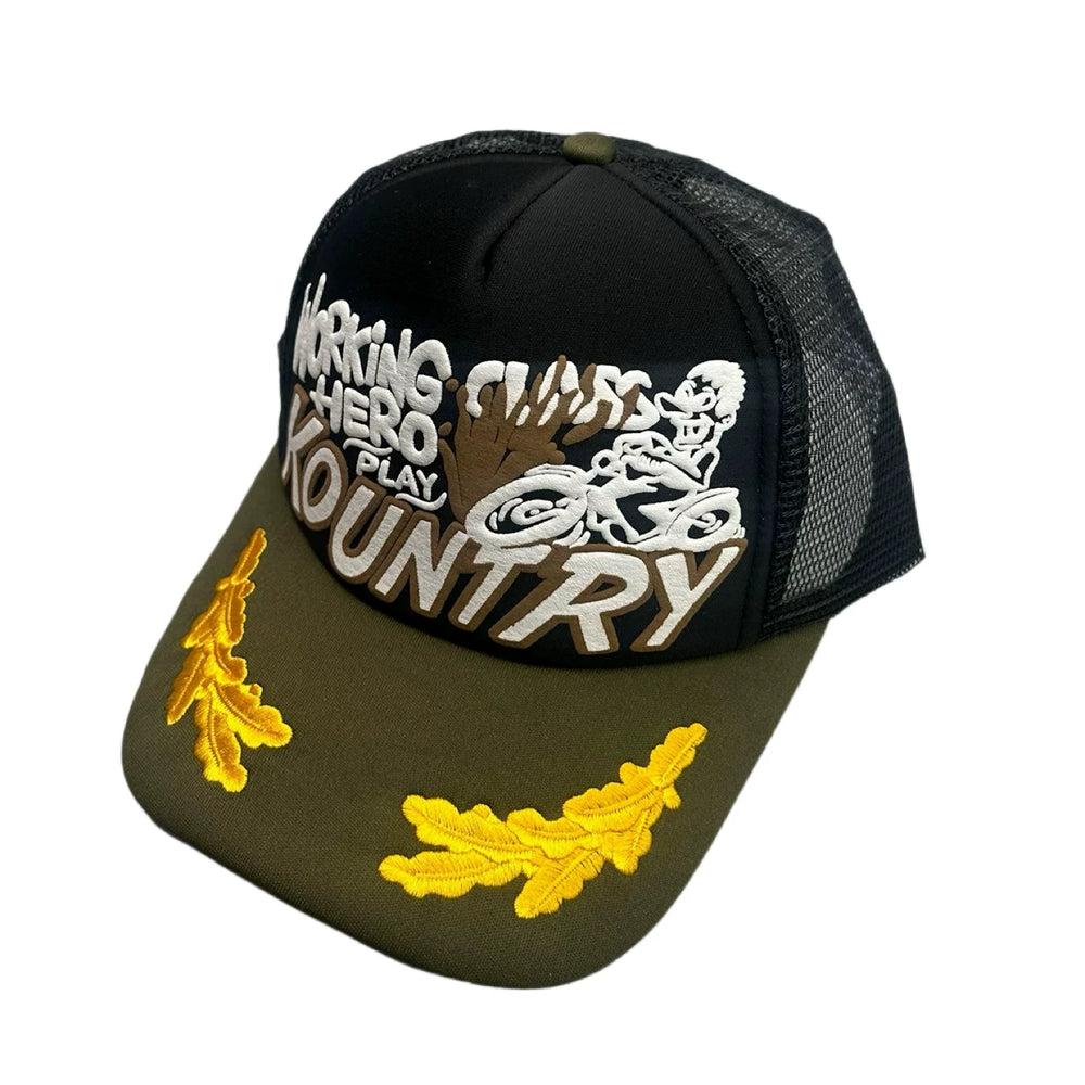 26AW KAPITAL VINTAGE Japanese Hirata Kazuhiro Printed Embroidered Mesh Breathable Splicing Baseball Hat