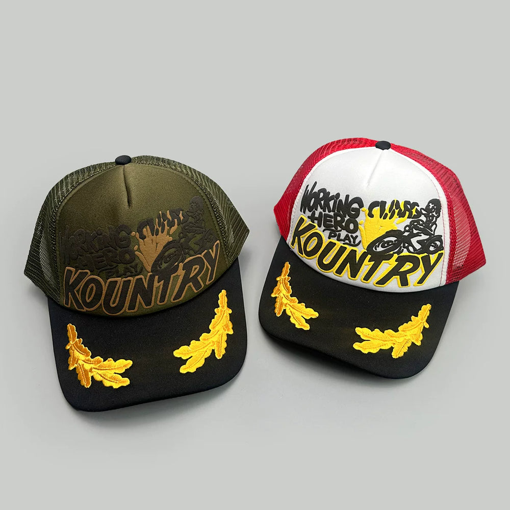 26AW KAPITAL VINTAGE Japanese Hirata Kazuhiro Printed Embroidered Mesh Breathable Splicing Baseball Hat