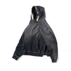 Bieber's same 25AW KAPITAL Hirata and Hiroshi style batik wash damaged gemstone hooded sweatshirt