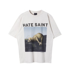 Saint Michael "HATE SAINT" Sheep & Landscape Vintage T-Shirt - Off-White