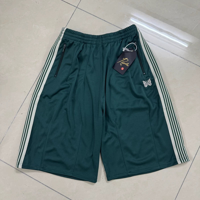 Real shot NEEDLES butterfly embroidery European and American trendy brand striped ribbon loose wide leg sports and leisure seven inch shorts