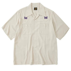 Needles Bieber's summer court style butterfly embroidery niche pocket loose short sleeved shirt