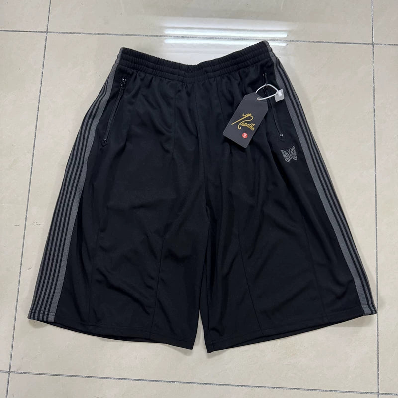 Real shot NEEDLES butterfly embroidery European and American trendy brand striped ribbon loose wide leg sports and leisure seven inch shorts