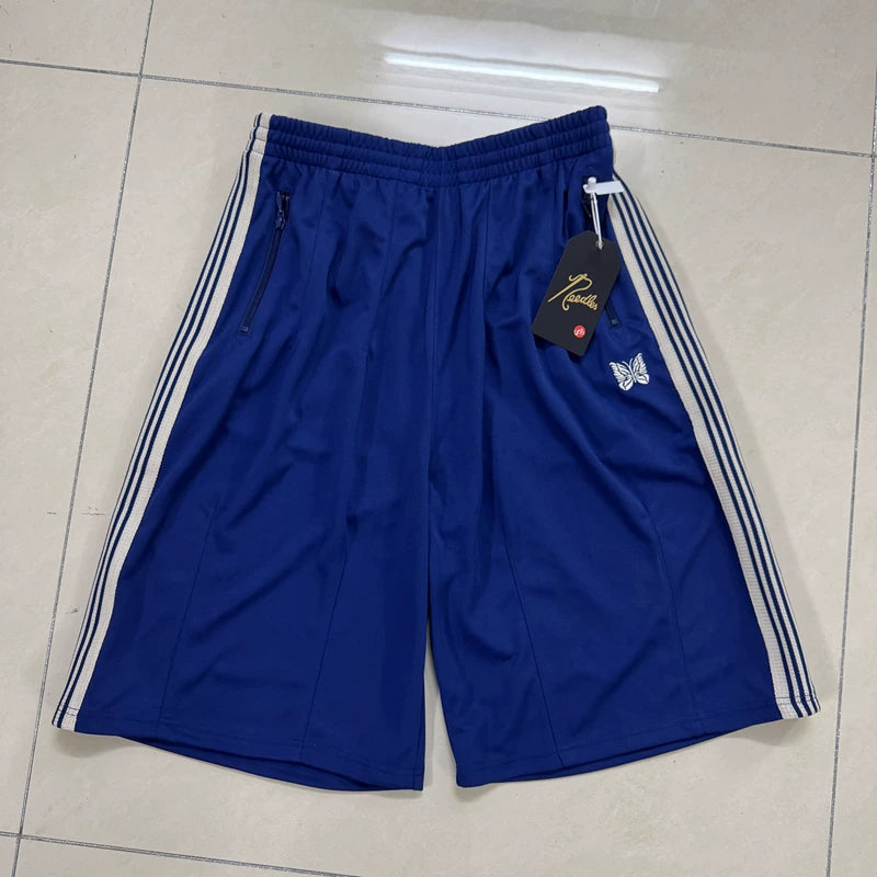 Real shot NEEDLES butterfly embroidery European and American trendy brand striped ribbon loose wide leg sports and leisure seven inch shorts