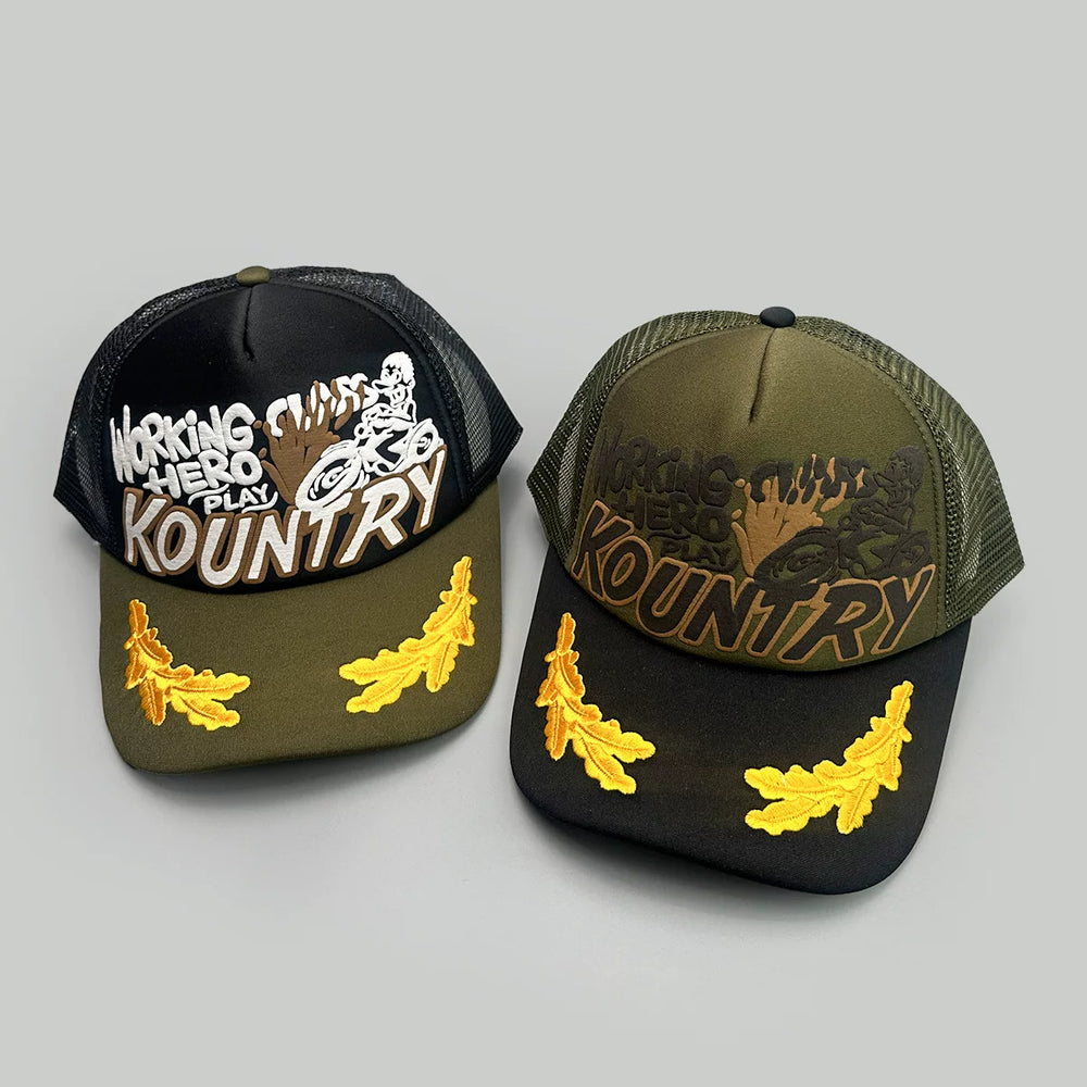 26AW KAPITAL VINTAGE Japanese Hirata Kazuhiro Printed Embroidered Mesh Breathable Splicing Baseball Hat