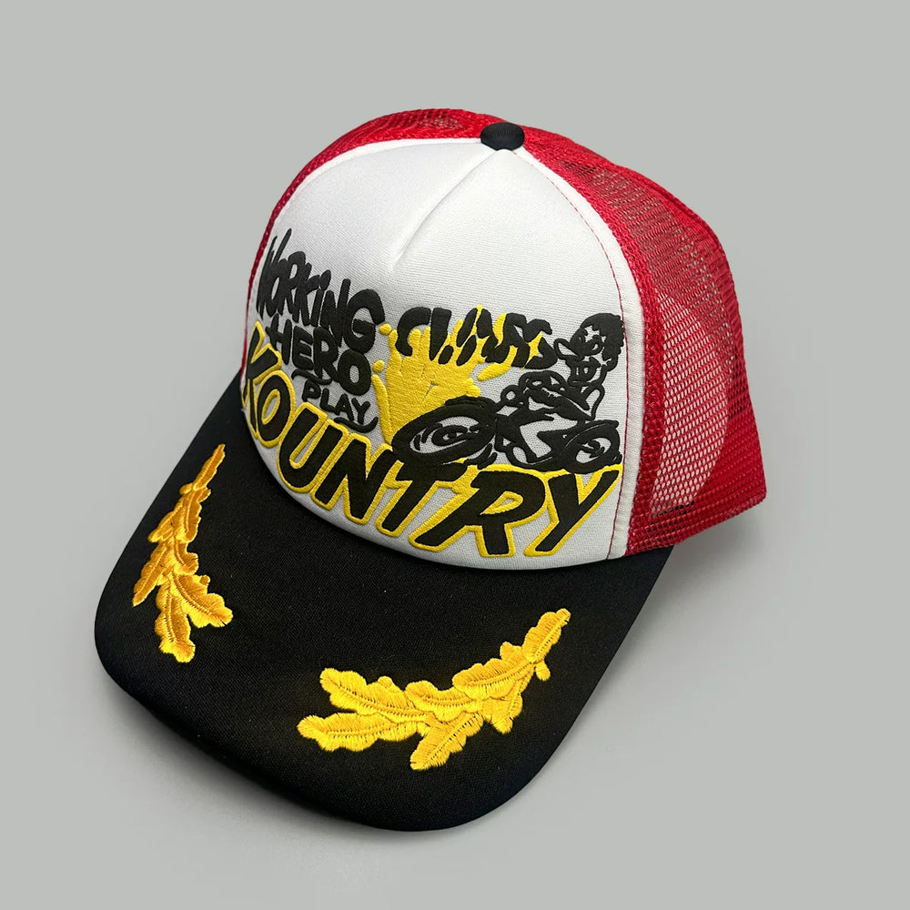 26AW KAPITAL VINTAGE Japanese Hirata Kazuhiro Printed Embroidered Mesh Breathable Splicing Baseball Hat