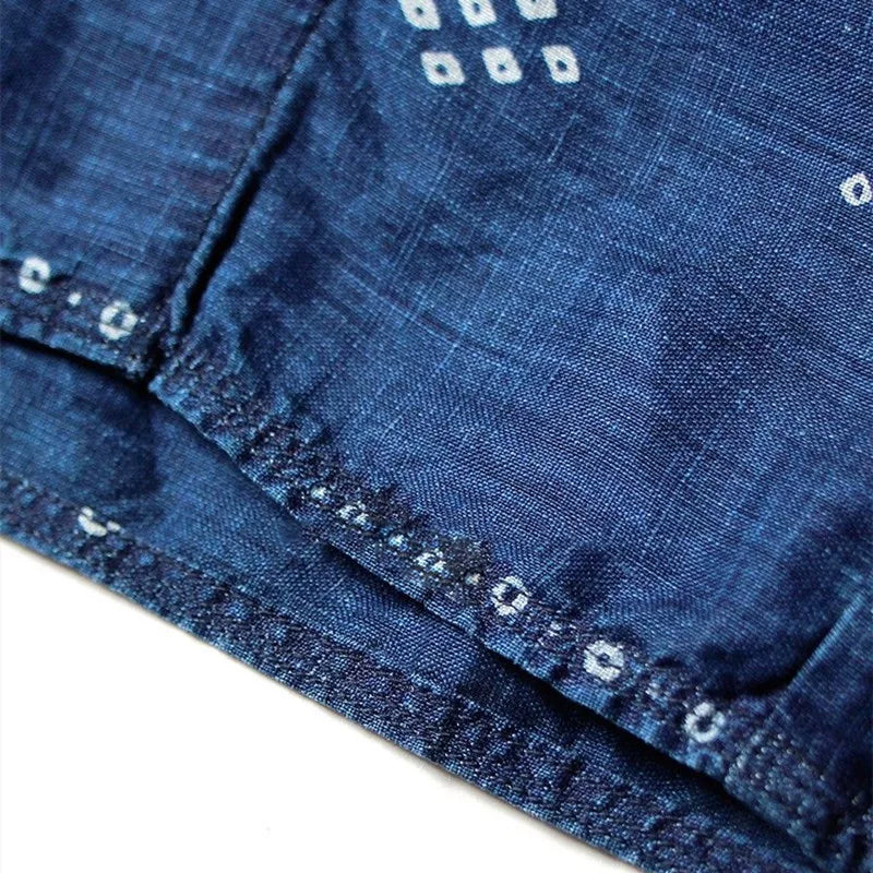 21SS KAPITAL Hirata Kazuhiro Blue Dyed Denim Denim Cotton Printed Splicing Japanese Retro Short Sleeve Shirt