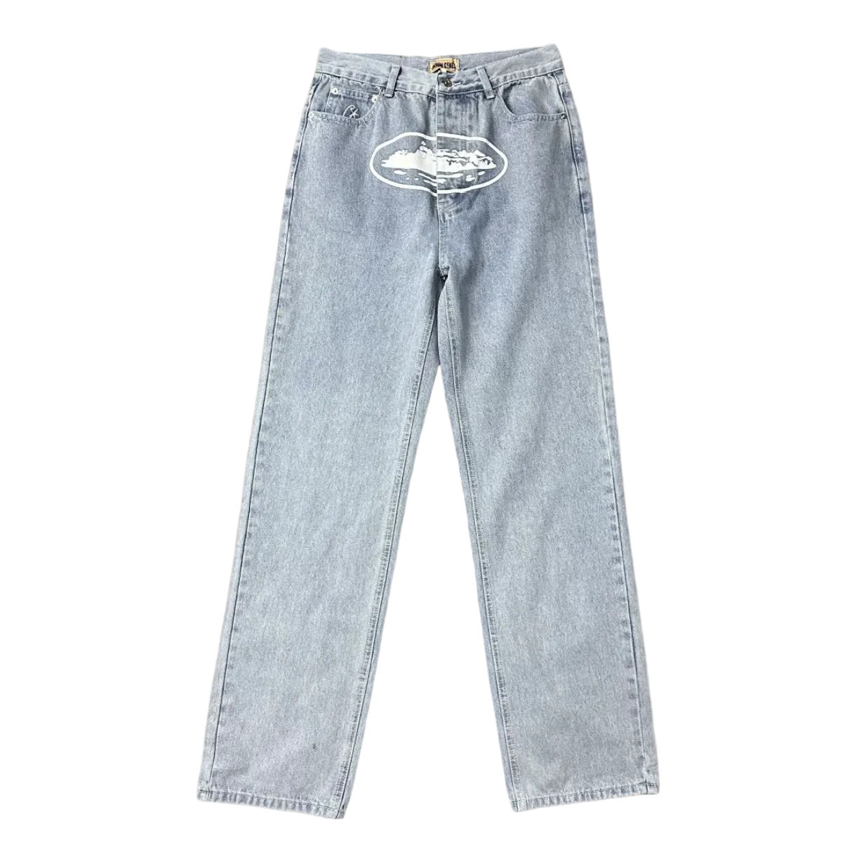 Corteiz Landscape‑Print Light Wash Jeans