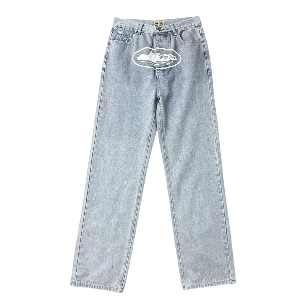 Corteiz Landscape‑Print Light Wash Jeans