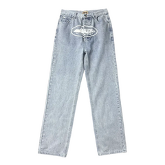 Corteiz Landscape‑Print Light Wash Jeans