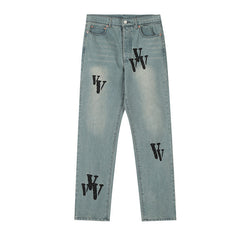 VLONE Nail‑Graphic Light Wash Jeans