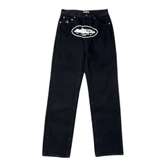 Corteiz Island‑Print Black Baggy Jeans