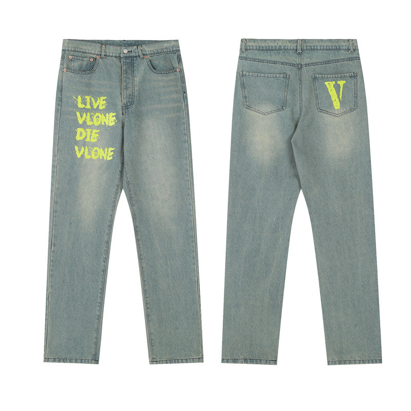 VLONE Neon Slogan Light Wash Jeans