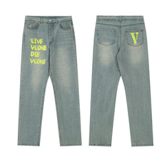 VLONE Neon Slogan Light Wash Jeans